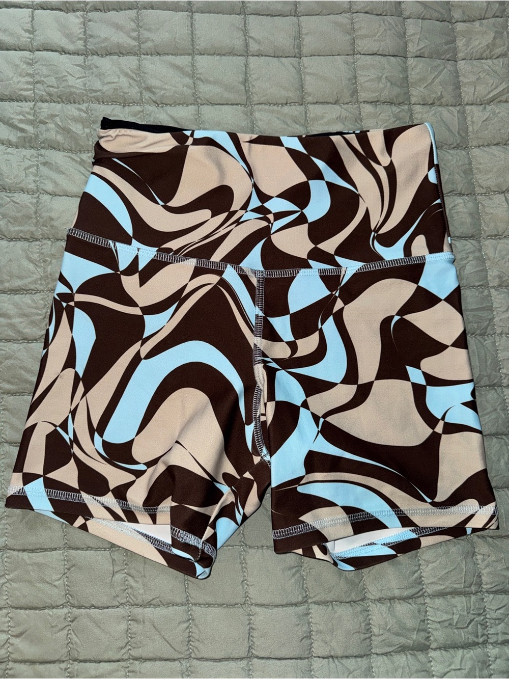 Strut-This High-Waist Women’s Workout Shorts in Brown, Tan & Light Blue